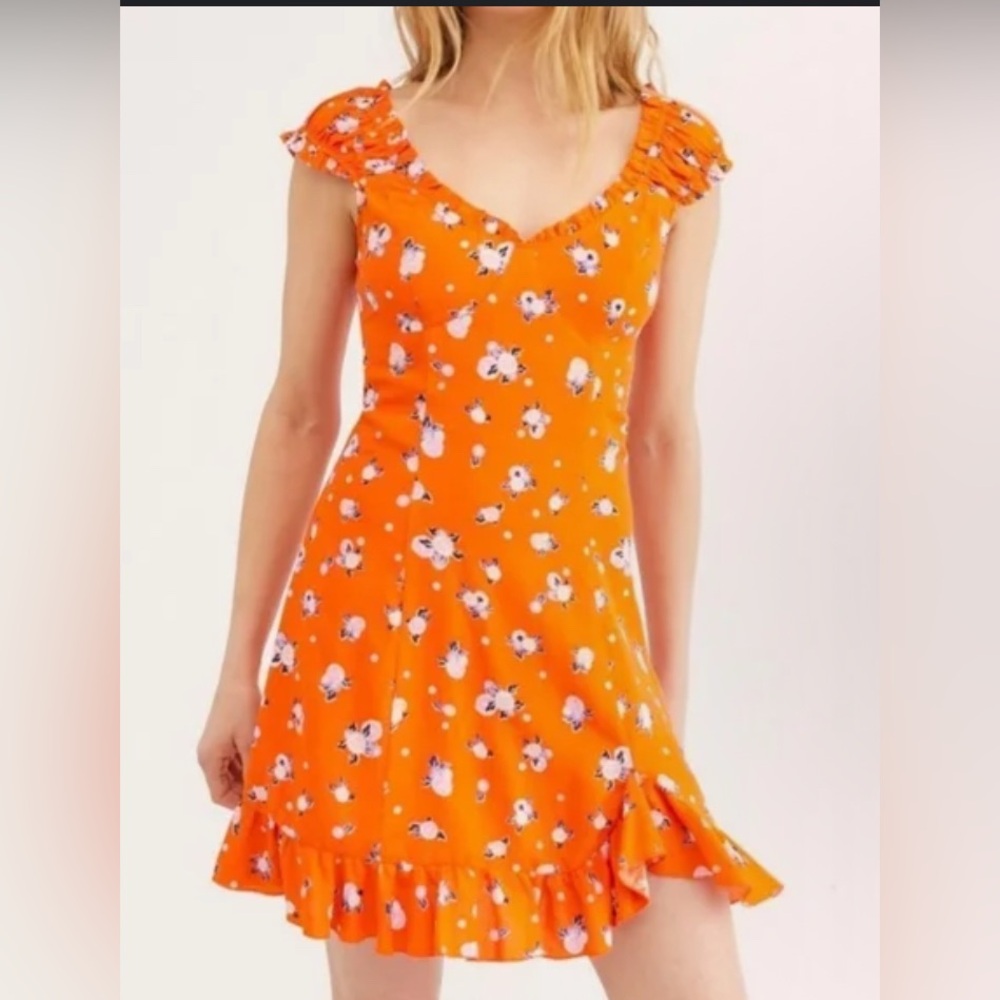 NWT Orange Free People Floral Mini  Dress